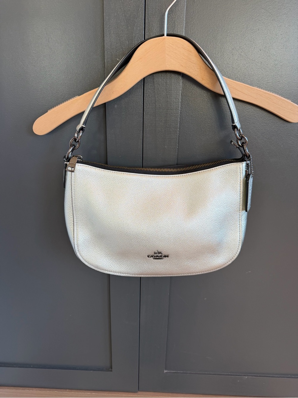 COACH Chelsea Metallic Silver Metallic Pebbled Leather Shoulder Bag
